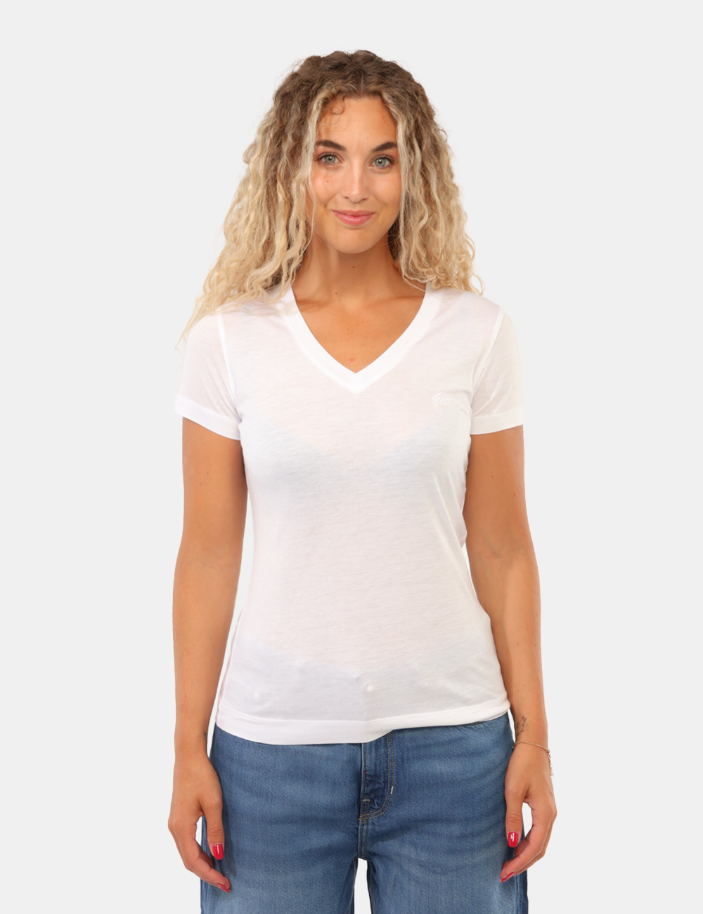 W5GP31-KCSX2-SC_PURE-WHITE_AI26_5 T-shirt Guess Bianca - T-shirt Guess Bianca da donna La T-shirt GUESS Bianca da donna è un capo essenziale e versatile, perf