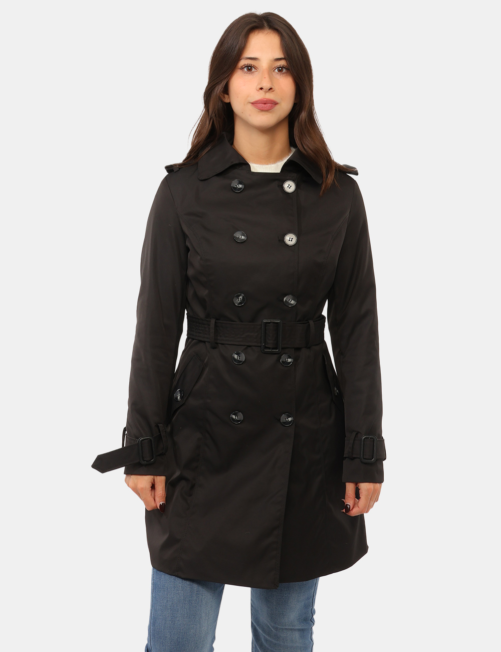 Trench Concept83 Nero - Trench Concept83 Nero da Donna – Eleganza Doppiopetto e Lunghezza 3/4Il trench Concept83 nero da don