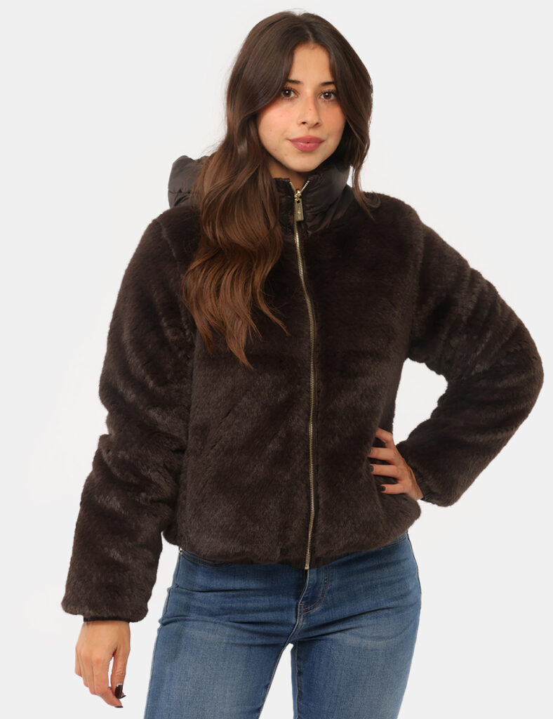 Piumino donna scontato - Pelliccia Yes Zee Marrone